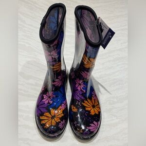 Sloggers Women's Vibrant Floral Rain Boots - Black, Purple, Orange, NWT